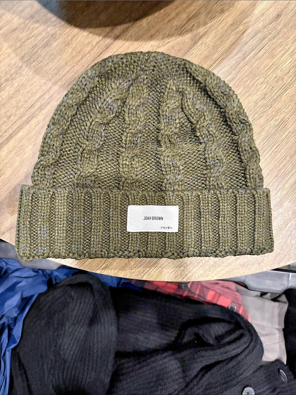 Joah Brown Knit Beanie in Green